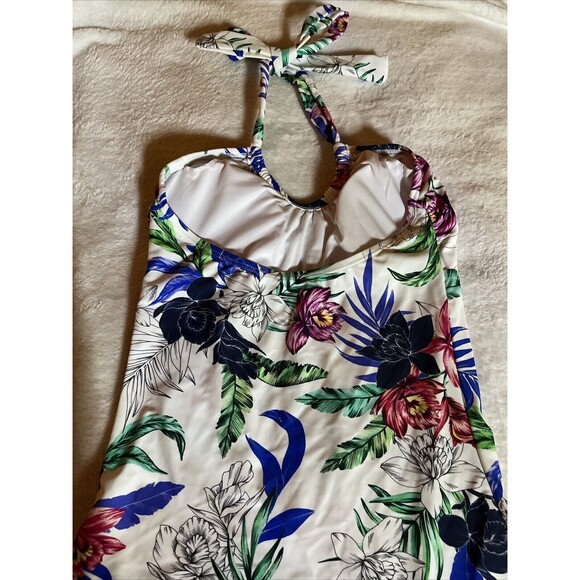 Hapari Tropic Sport Tankini Top Womens Small Green Tropical Floral Halter Swim - Picture 8 of 9